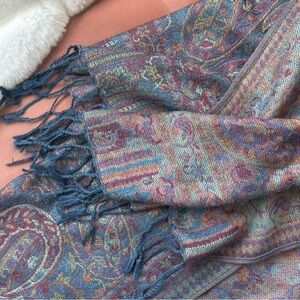 Gorgeous Pashmina Cotton Silk Blend Paisley Blue / Purple Blanket Scarf